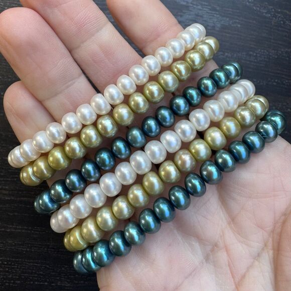 Honora Pearl Stretch Bracelets Set Of 6 Blue Green White Cool Tones Vintage - Picture 6 of 10